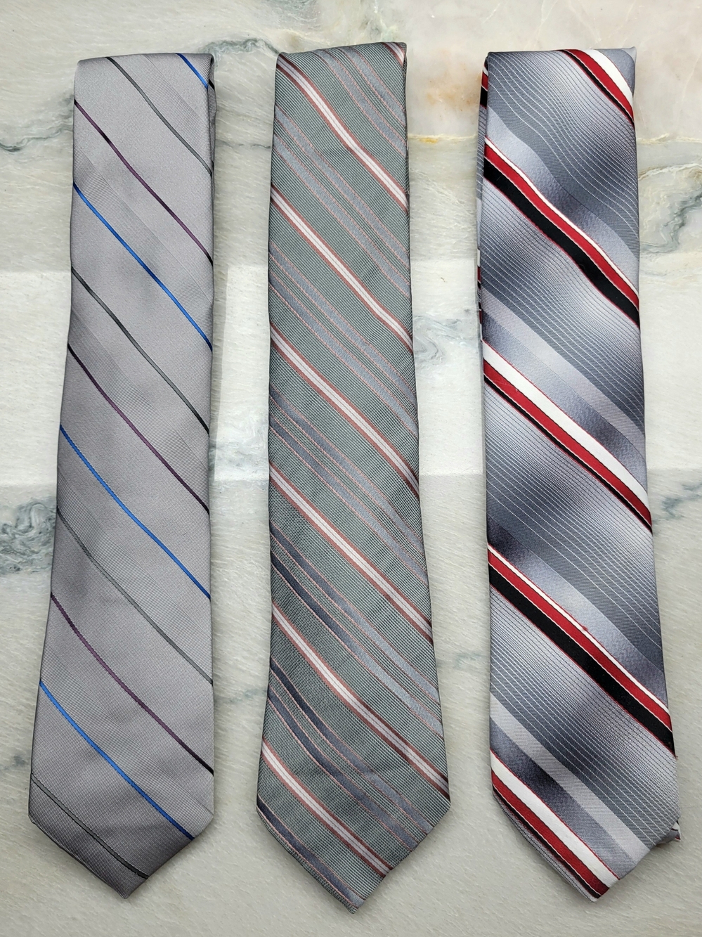 Lot of 3 Vintage Mens Ties Gray Silver Striped Mervyn's & Ketch Career Bundle